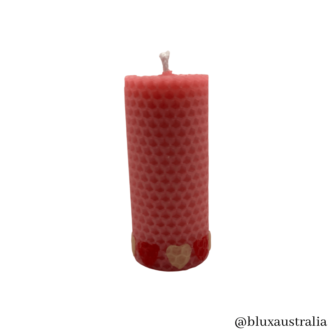 10cm tall Hand Rolled Beeswax Candle - Love Collection