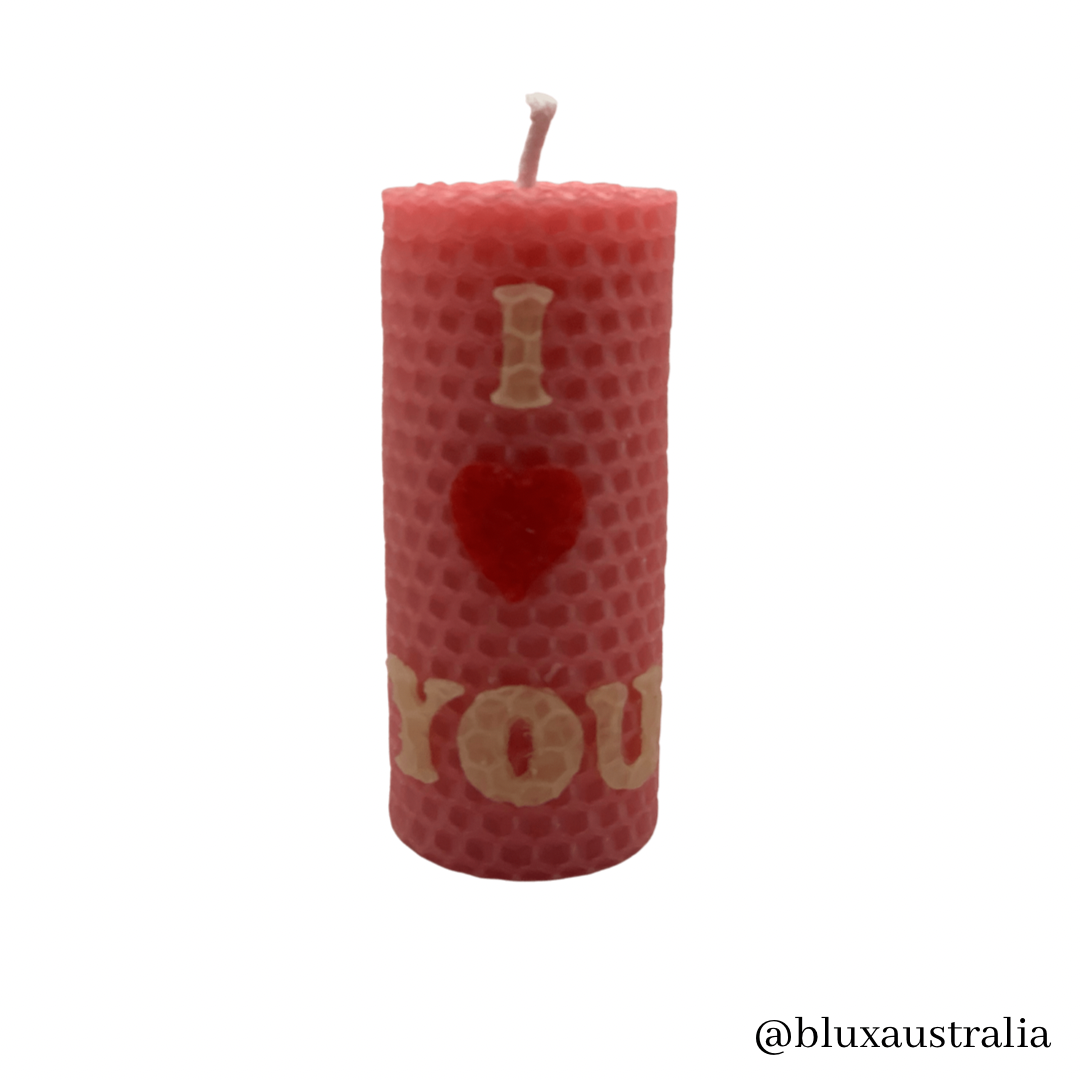 10cm tall Hand Rolled Beeswax Candle - Love Collection